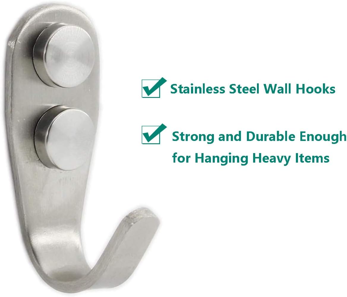 Stainless Steel Coat Hooks - Heavy Duty Wall Mounted Hanger Hooks for Towels, Keys, Hats - Indoor & Outdoor Use - 8 Pack