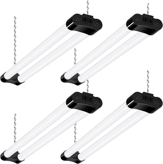 hykolity 4 Pack Linkable LED Shop Light for Garage, 2FT 22W Utility Light Fixture, 2500lm, 5000K Daylight LED Workbench Lighting with Power Cord, Hanging or Flush Mount, Black - ETL