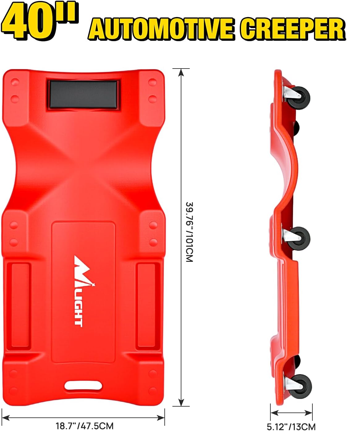 Nilight 40" Mechanic Plastic Creeper - 40 Inches Heavy Duty Shop Creeper with Padded Headrest and 6 Casters, 350 lbs Capacity, Red