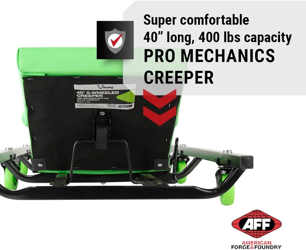 AFF Viking Mechanic's Creeper - Low Profile Fully Padded Design with Adjustable Head - Heavy Duty