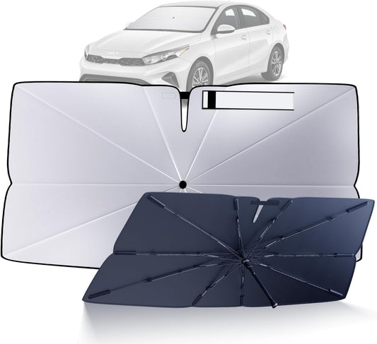 Windshield Sun Shade Umbrella for 2019-2025 Kia Forte Accessories: Custom Fit 210T Silver, Foldable Sunshade Front Window Sun Visor, Blocks UV Rays, Keeps Car Cool for FE/LXS/GT-Line/GT