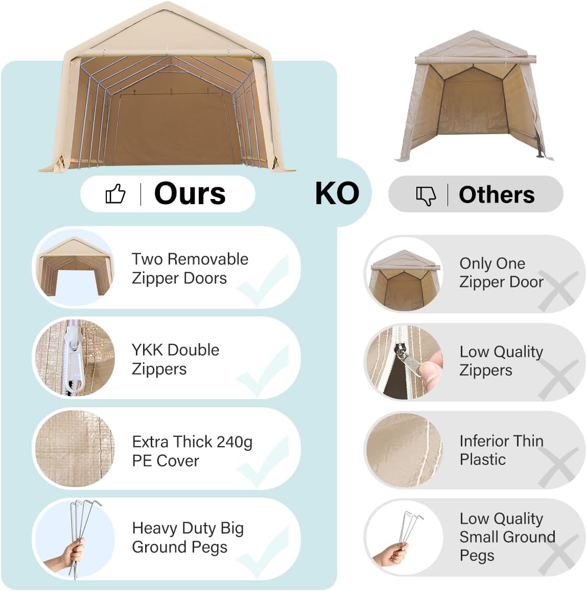 ADVANCE OUTDOOR 13x20 ft Garage Tent Carports with 2 Roll up Doors & Vents Outdoor Portable Storage Shelter for Vehicle Truck Boat Anti-UV Snow Resistant Waterproof, Beige