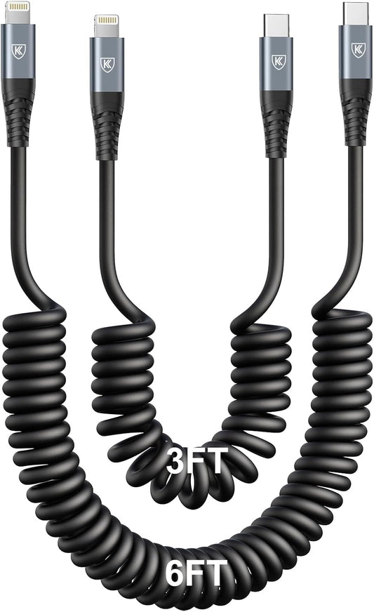 USB C to Lightning Cable [3FT+6FT], 2Pack Coiled iPhone Charger Cable Fast Charging for Car [Apple MFi Certified] Short USBC iPhone Cord Compatible with iPhone14/13/12/11 Pro Max/8/Plus/iPad/CarPlay