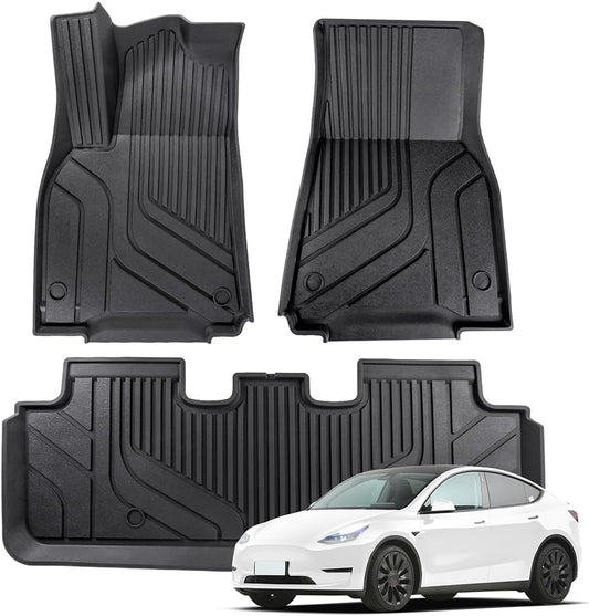 Tesla Model Y Floor Mats for Tesla Model Y 2020-2024,TPE All Weather Custom Fit Floor Liner 1st and 2nd Row Car Liners,Tesla Interior Accessories (Model Y Floor Mats 3PCS)