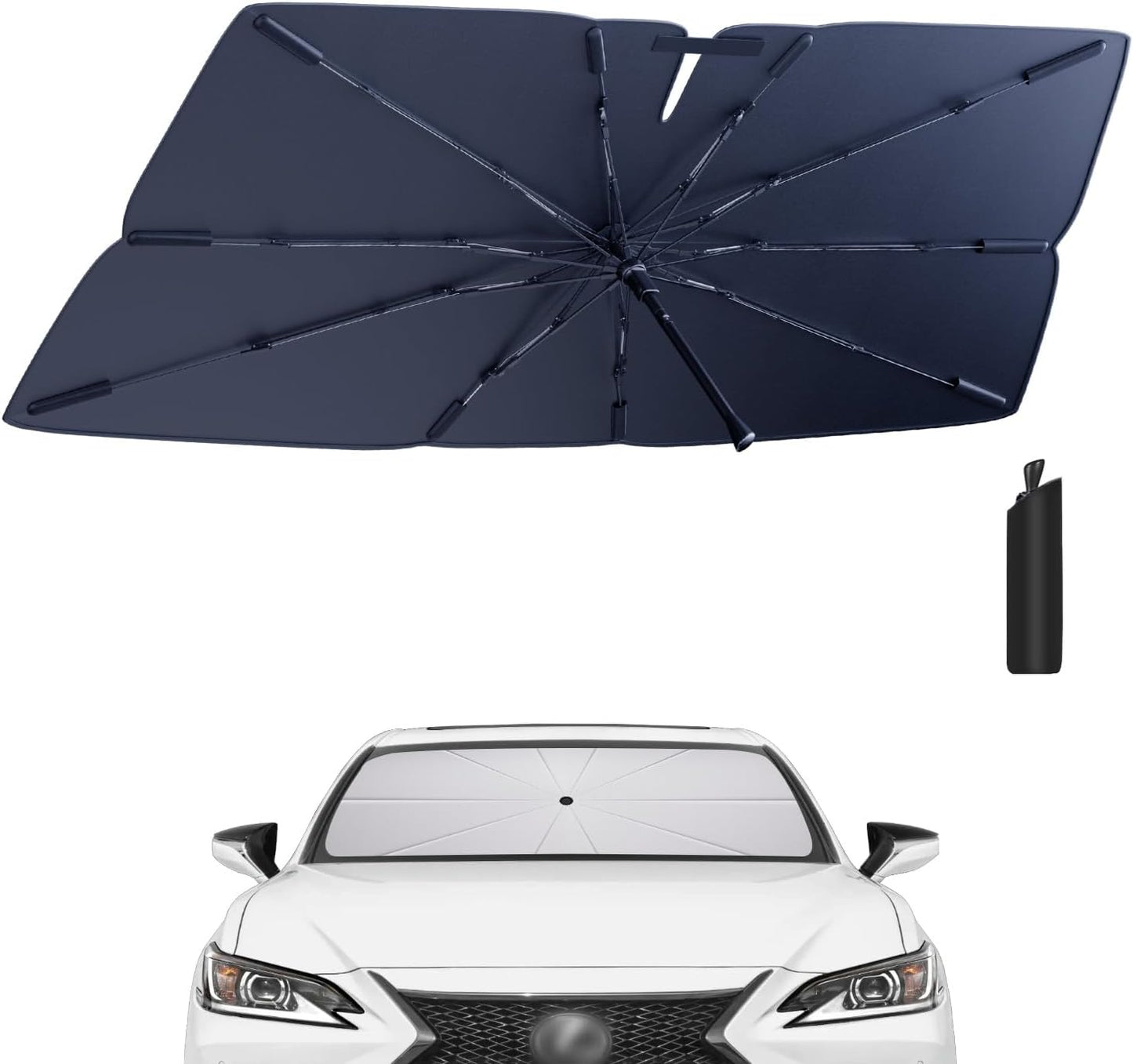 Windshield Sun Shade Umbrella Compatible with 2019-2025 Lexus ES Accessories: Custom Fit 210T Silver, Foldable Sunshade Front Window Sun Visor, Blocks UV Rays, Keeps Car Cool for 250, 300h, 350