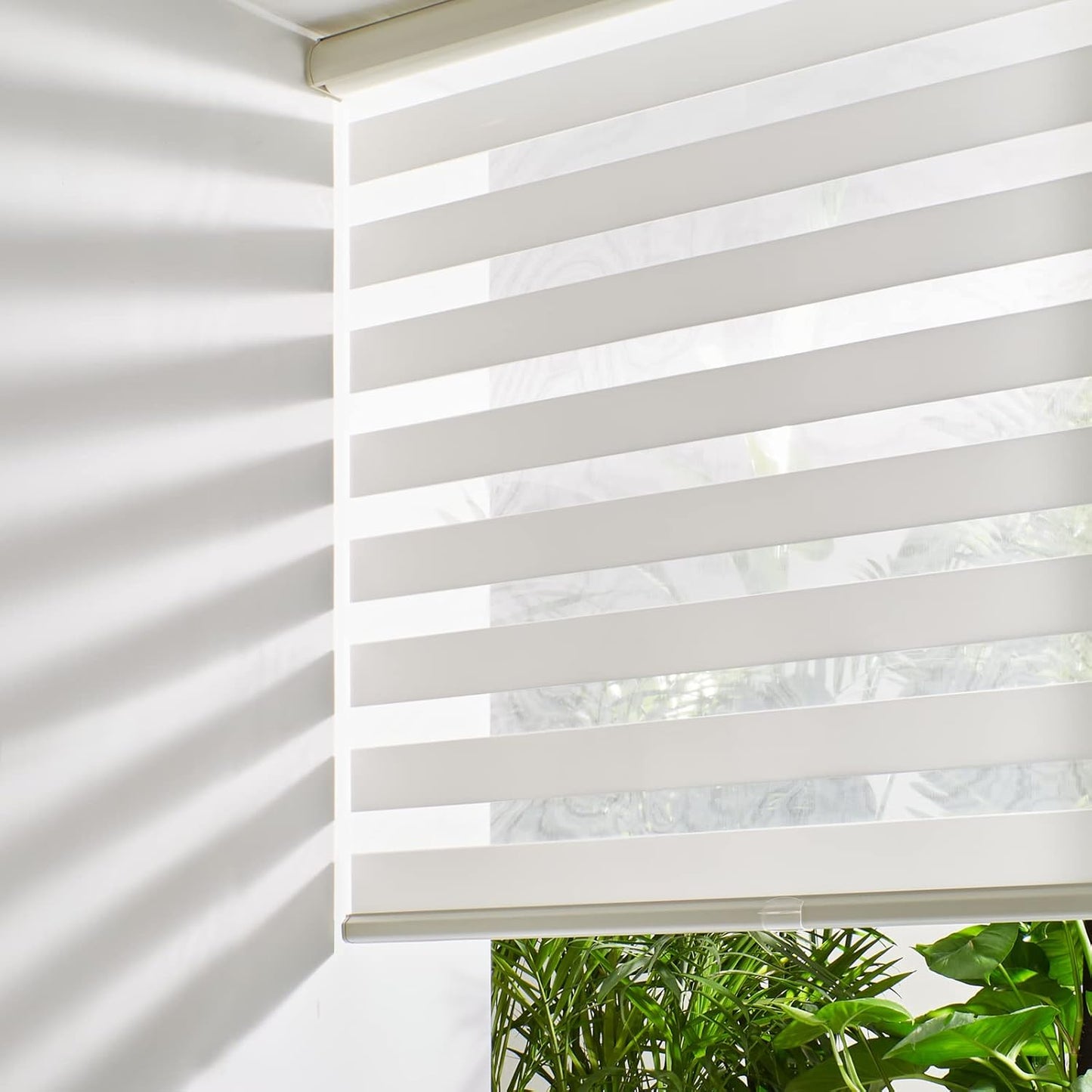 Persilux Custom Size Cordless Zebra Blinds for Windows Free-Stop Roller Windows Shades Dual Layer Light Control for Day and Night, Light Filtering Sheer Shades for Home and Bedroom Cream