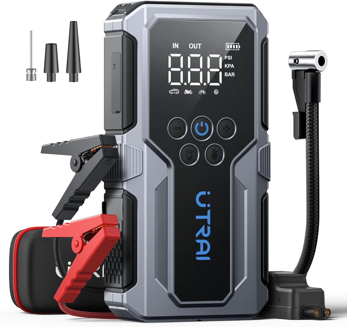 Car Jump Starter with Air Compressor, UTRAI 4000A 150PSI Car Jump Starter 12V Car Jumper Starter Portable Car Starter with LED Lights Jumper Cable, Storage Case (8.5L Gas/6.5L Diesel)
