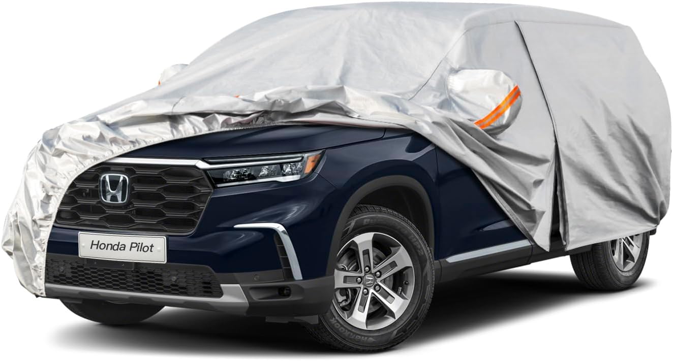 Kayme 6 Layers SUV Car Cover Custom Fit for Honda Pilot (2008-2025) Waterproof All Weather for Automobiles, Outdoor Full Cover Rain Sun UV Protection.Silver