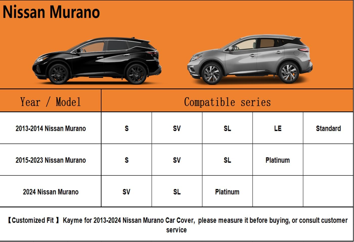 Kayme 6 Layers SUV Car Cover Custom Fit for Nissan Murano（2008-2025） Waterproof All Weather for Automobiles, Outdoor Full Cover Rain Sun UV Protection.Silver