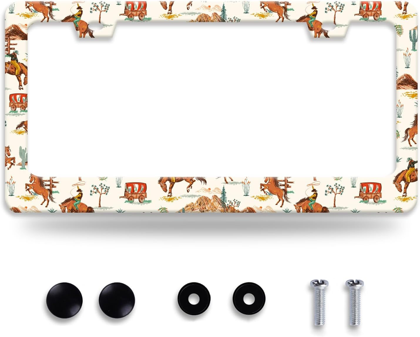 Western Cowboy License Plate Frame Horse Racing License Plate Holder Funny Personalise Car Stainless Stee Decorative Parts for Standard Us Canada Vehicles 12x6 Inch for Women Men