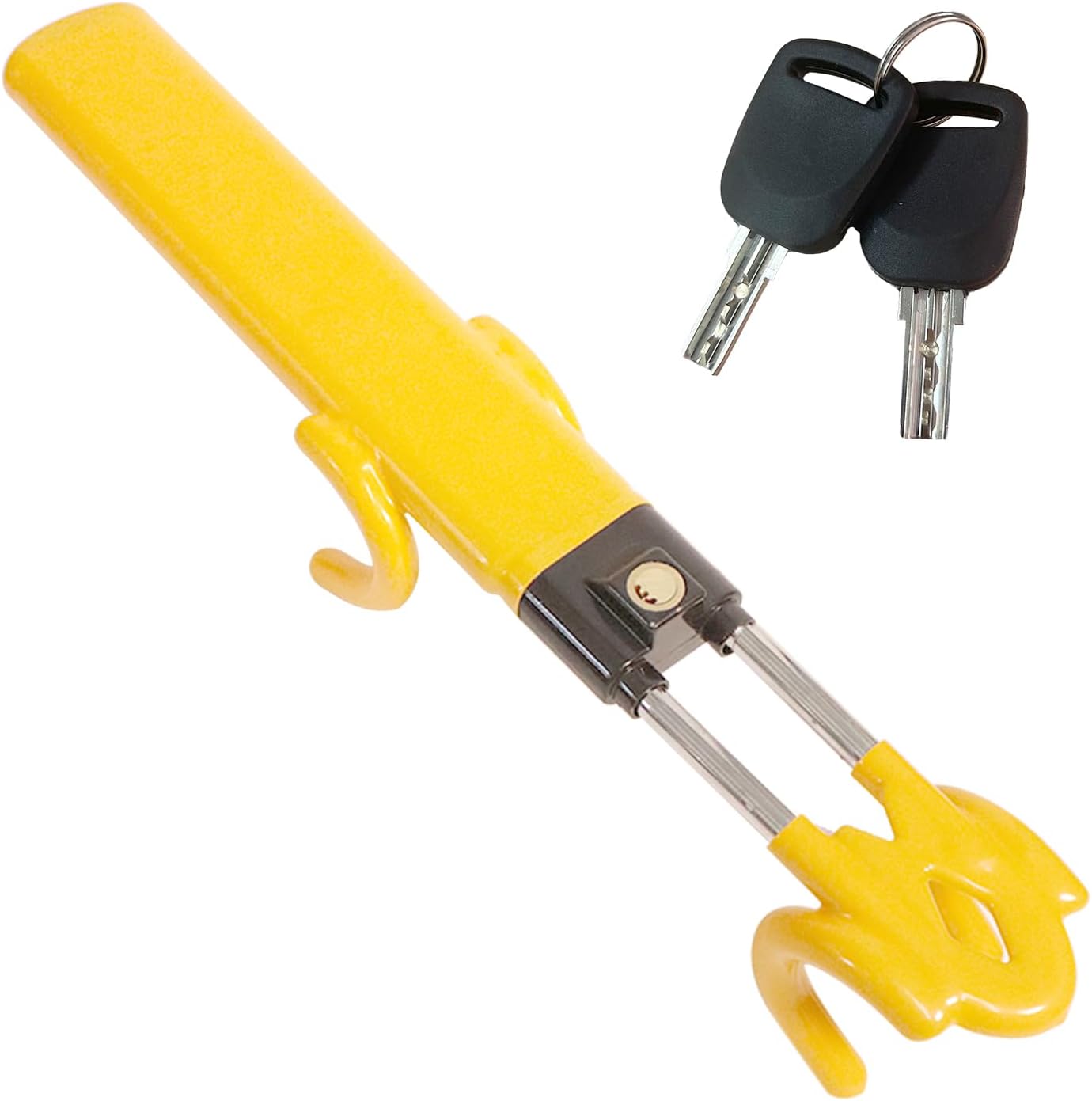 Steering Wheel Lock, Car Steering Wheel Lock Anti-Theft Device, Great Deterrent Adjustable Steering Double Hook Car Column Bar Lock for Car Truck Van and SUV, Heavy Duty Security