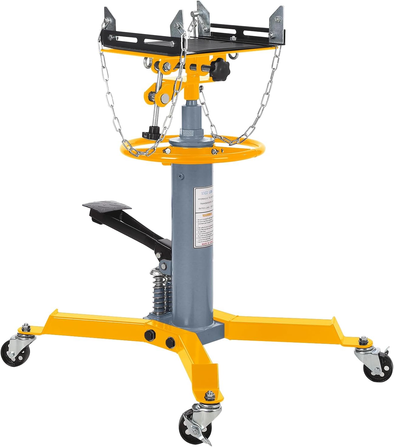 Dual Plunger Hydraulic Transmission Jack 1322lbs Capacity, 33.5"-69" High Lift 2-Stage Hydraulic Telescoping Jack, Trans Jack Stand with Non-Slip Pad, Foot Pedal & Swivel Wheel, Yellow