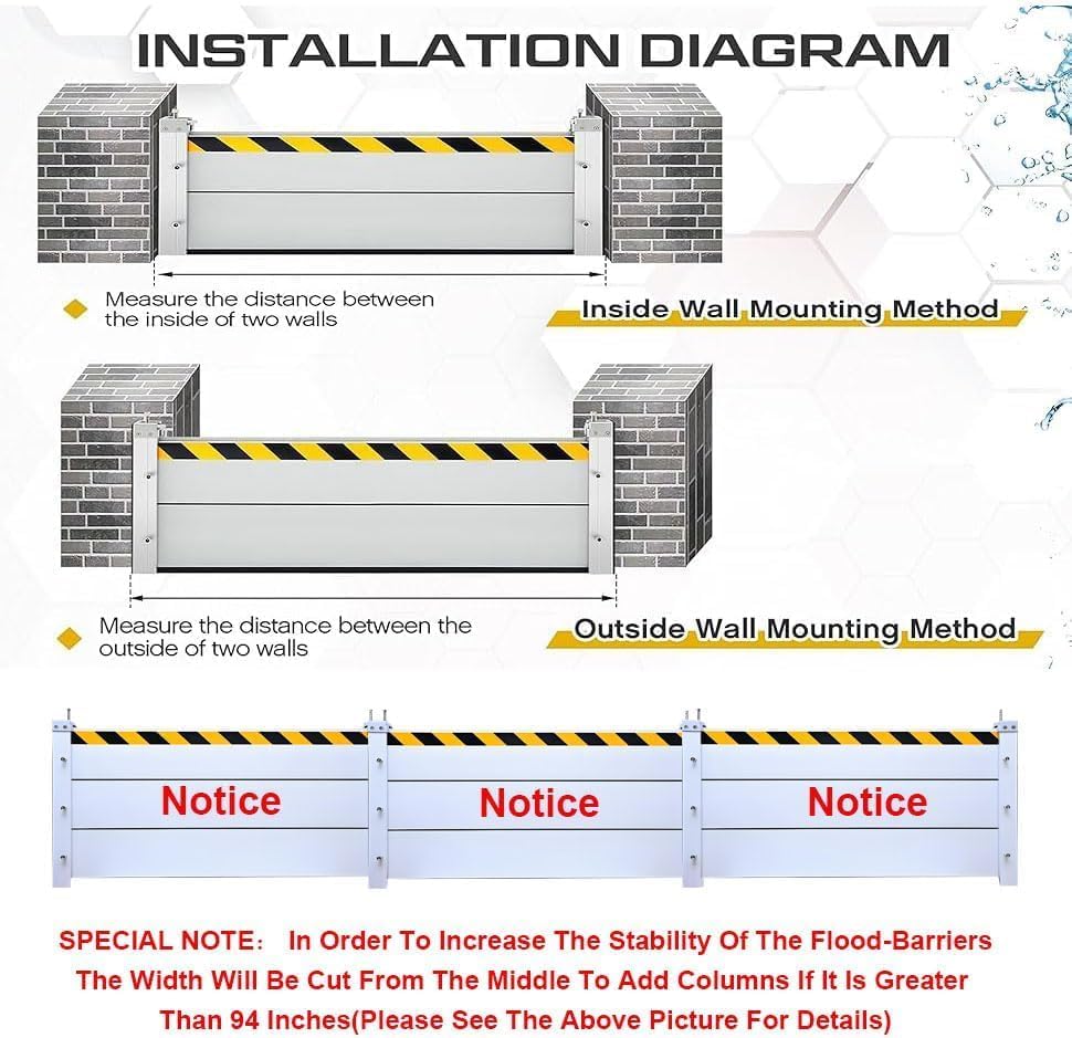 Reusable Heavy Duty Aluminum Flood Barriers for Home Exterior, Flood Protection Barriers Water Barrier Door Quick Detachable Garage Doors Detachable Mobile Rain Water Baffle ( H 31.5 inch L 8FT)