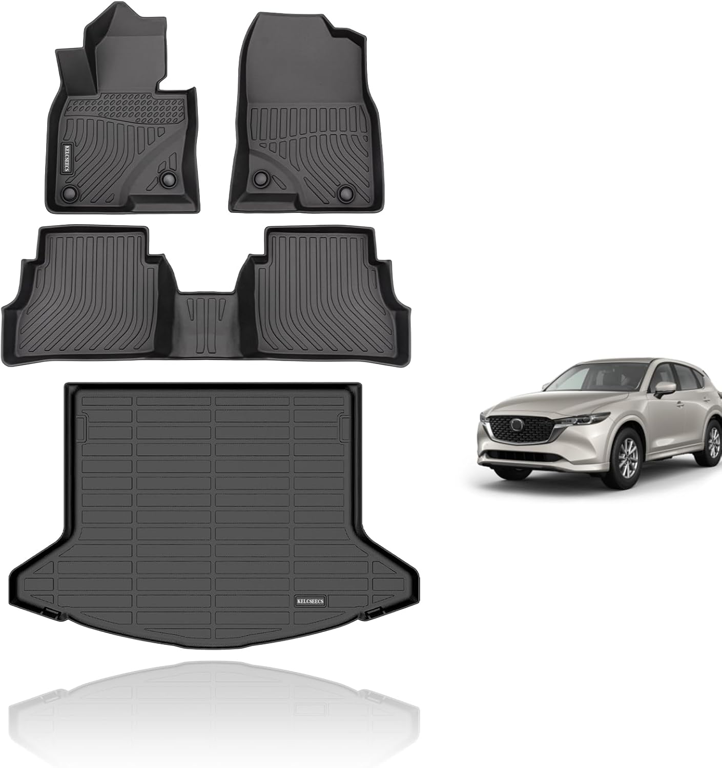 KELCSEECS® Floor Mats & Cargo Liner Custom for Mazda CX-5 2025 2024 2023 All Weather Protection Anti-Slip TPE Floor Liners Full Set Mazda CX5 Accessories Black