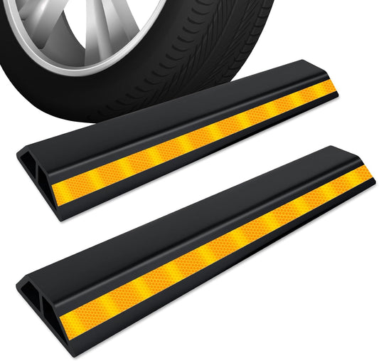 2 Pcs 18'' Heavy Duty Parking Aid for Garage, with Yellow Safety Stripes, Parking Gadgets Protects Car and Garage Walls, Parking Stopper Easy to Install 2 Packs