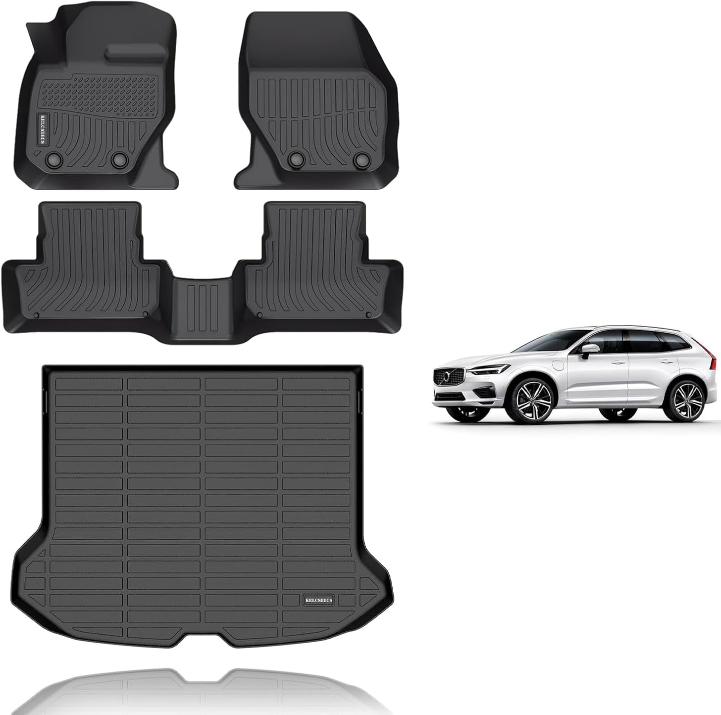 KELCSEECS® Floor Mats & Cargo Liner Custom for 2010-2017 Volvo XC60 All Weather Protection TPE Floor Liners Front& Rear Row Full Set Volvo XC60 Accessories Black