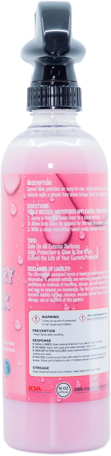 Maxshine Speed Wax, 16oz Spray, Wild Cherry, Carnauba Formula | Quick Polish, Deep Gloss, Stain Resistant | Fast Detailing Spray for Cars, Trucks, Motorcycles, Wet Look Finish