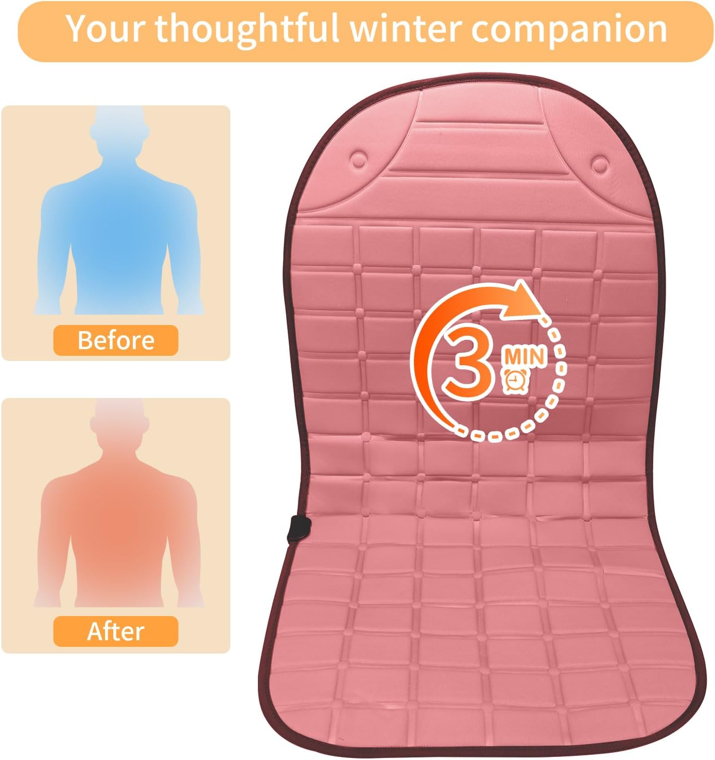 2 Pack Winter Seat Cushion - Portable Comfortable Fiber Seat Cover with Adjustable Buckle for Full Back and Seat (Pink)