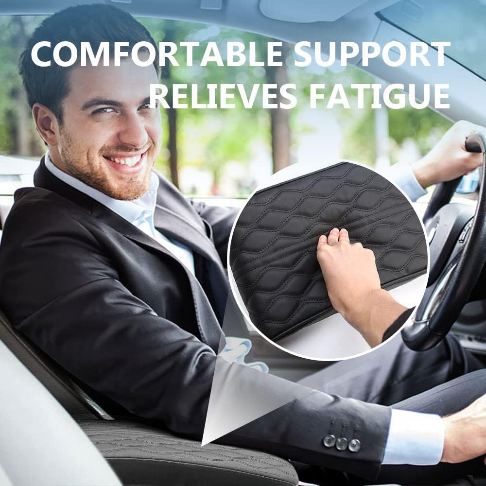 2025 Upgrade Universal Style Memory Cotton Car Armrest Box Pad,New Leather Car Armrest Box Pad Car Center Console Cover Pad,Vehicle Seat Box Cushion Protector for SUV Truck (Gray, Angle Pattern)