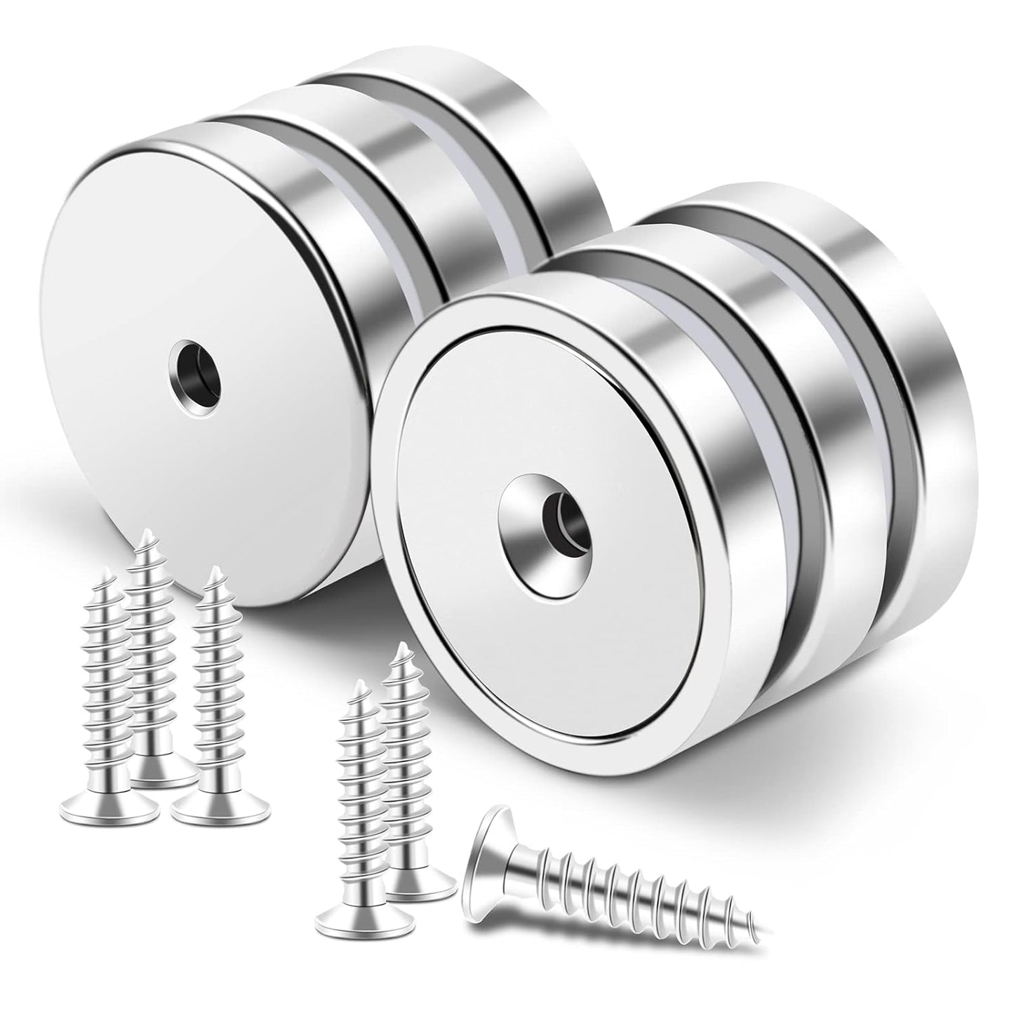 MIKEDE Strong Magnets with Hole, 100LB+ Heavy Duty Neodymium Cup Magnets with Stainless Screw for Wall Mounting, Rare Earth Magnet Round Base Cup Magnet, 1.26" D x 0.2" H, Pack of 6