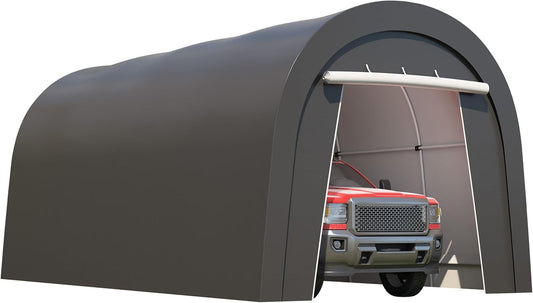 Kiss the Water Carport, Round Portable Garage, Steel Heavy Duty Carport with Ground Stakes, Tensioner and 2 Roll Up Windows PE Fabric Car Port, Garage, Storage Shed, Tent for Storage, SUV (10x20 Ft)