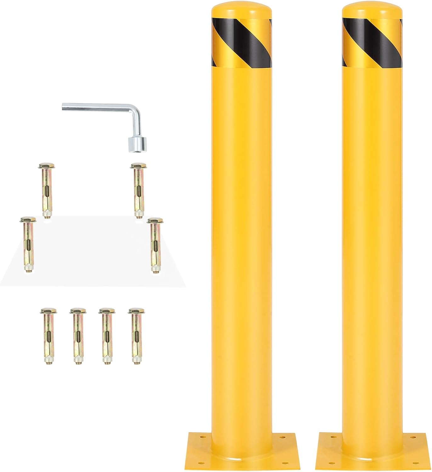 4.5x42 Inch Safety Bollard Post - Yellow Steel Bollard with Anchor Bolts (6-Pack) for Parking Lots, Walkways & Traffic Areas