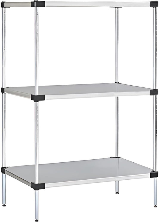 Omega Solid Stainless Steel Shelves, 14" Deep x 54" Wide x 34" High 3 Tier Heavy Duty Solid Shelving Unit for Kitchen Garage Office Restaurant Warehouse 800-lb Per Shelf Weight Capacity