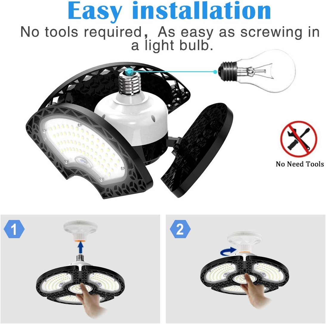 LED Garage Light 80W Deformable LED Ceiling Lights 12000 Lumens Led Shop Lights for Garage