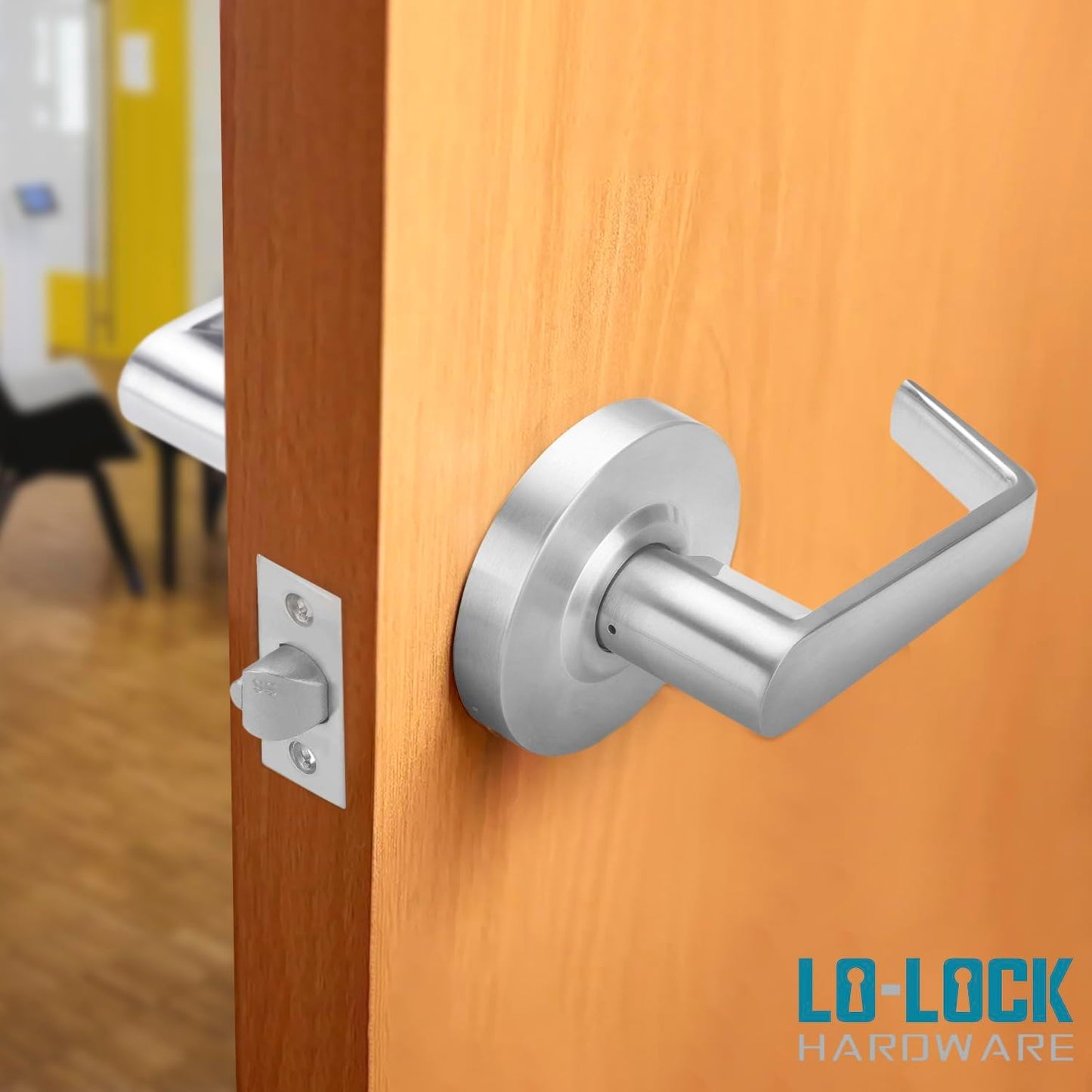 Commercial Lever Door Lock - Heavy-Duty Locking Door Handle, ADA Door Handles, Cylindrical Lever Lock, Non-Handed Grade 2 Industrial Door Handle, 26D Satin Chrome, Entrance Keylock