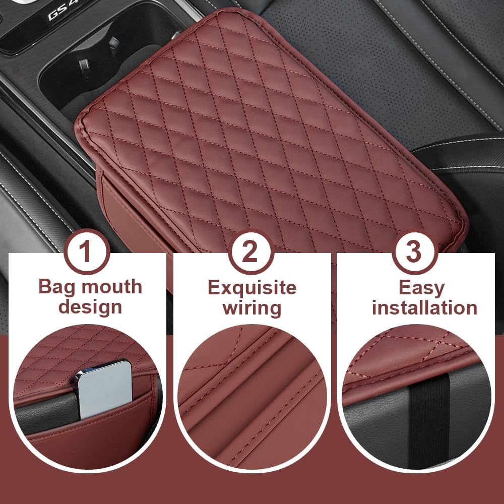 Memory Cotton Leather Car Armrest Box Pad, 2025 New Universal Style Memory Cotton Car Armrest Box Pad, Upgrade Vehicle Seat Box Cushion Protector for SUV Truck (Red)