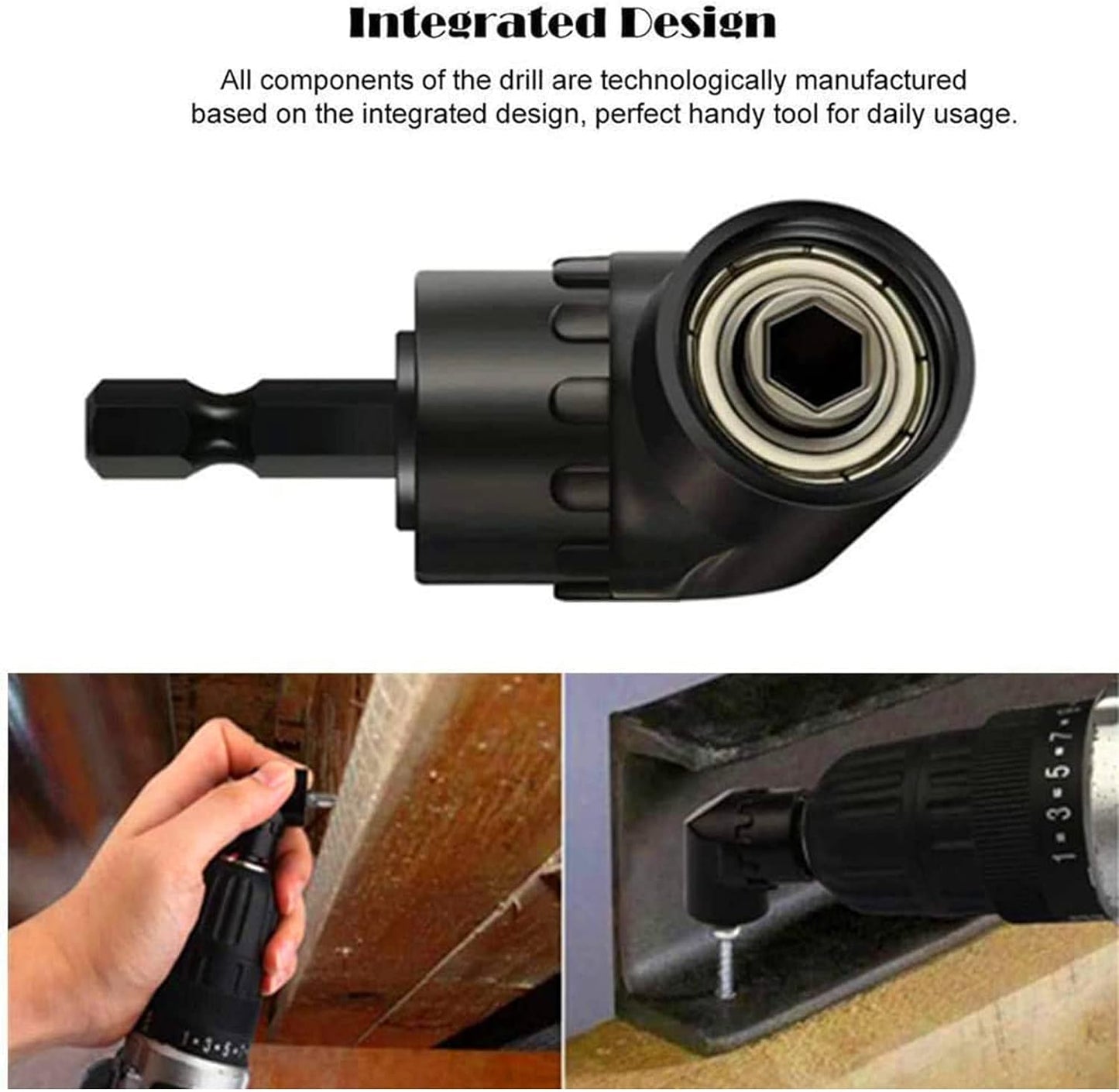 Right Angle Drill Adaptor,4-in-1 Impact Drill Bit Extension,360° Rotatable 1/4 3/8 1/2" Impact Grade Socket Adapter Set,105 Degree Angle Screwdriver Drill Bit for Household Workplace Industry