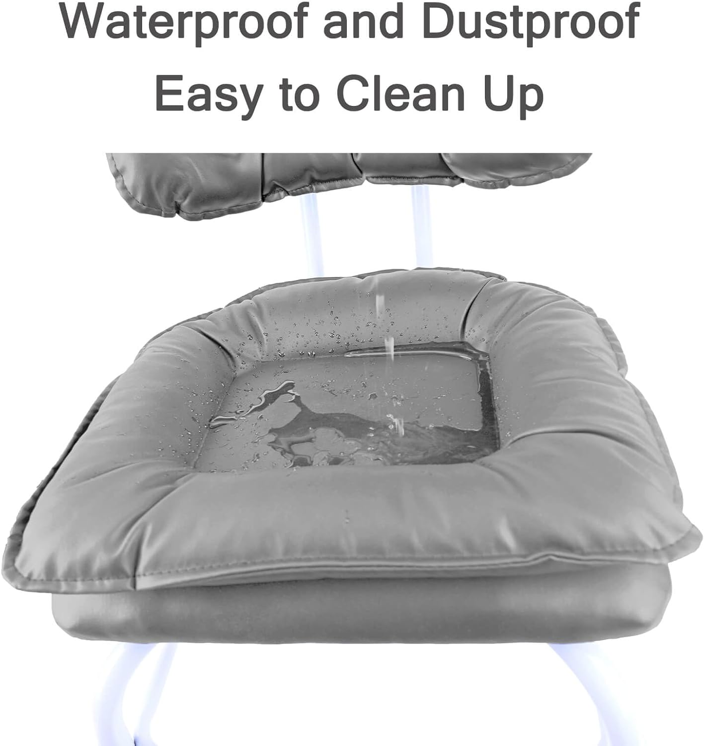 Rolling Stool Wide Seat with Back Rolling Chair 4 Wheels with Brakes for Home Office Garage Shop Waterproof Roller Seat Durable Steel Stand Light Gray