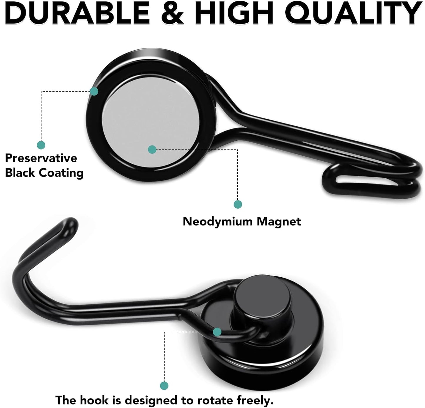 MIKEDE Magnetic Hooks, 40Lbs Heavy Duty Neodymium Magnet Hooks Black Magnetic Swivel Hooks for Hanging, 10 Pack Rust Proof Strong Magnets with Hook Metal Hanger for Fridge, Toolbox, Storage