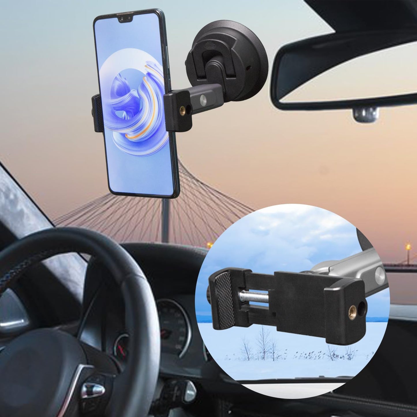 Suptig Universal Car Mount, Suction Cup Mount for Smartphones, GoPro, Action Cameras, DSLR, Windshield, Dashboard, Black