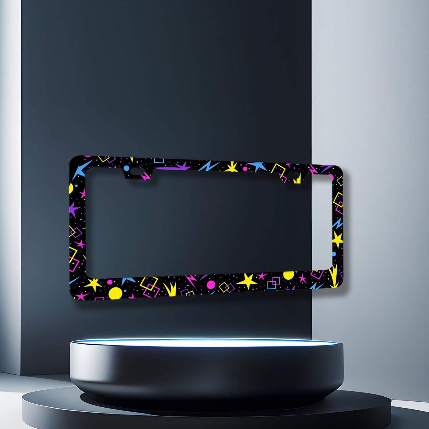 Psychedelic Stars License Plate Frame Colorful Galaxy License Plate Holder Stainless Steel Front and Rear Car Tags Auto Parts Funny License Plate Decoration with Screws for Men Women 12.2"x 6.2"