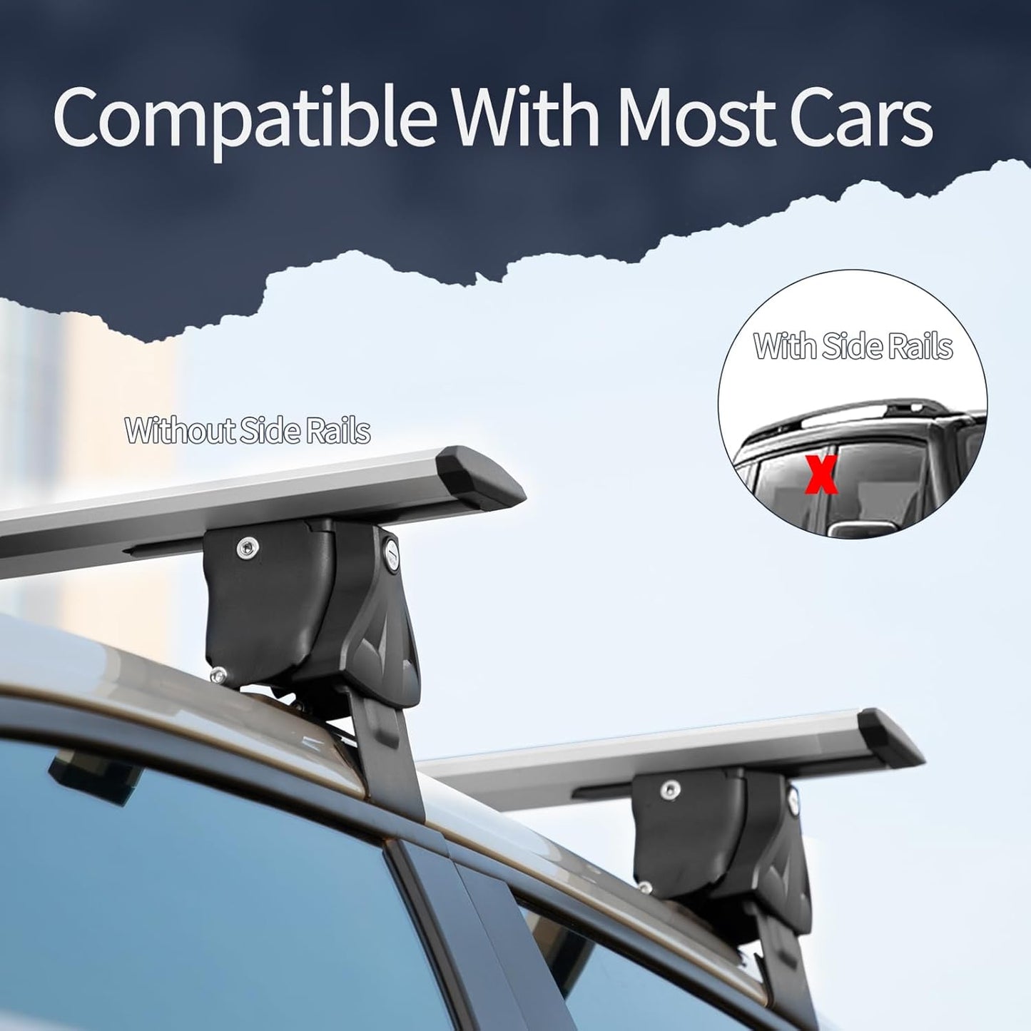 Universal 55" Roof Rack Cross Bars, Adjustable Car Top Roof Rack,Aluminum Locking Crossbars Fit for Car SUV Without Any Types of Side Rails
