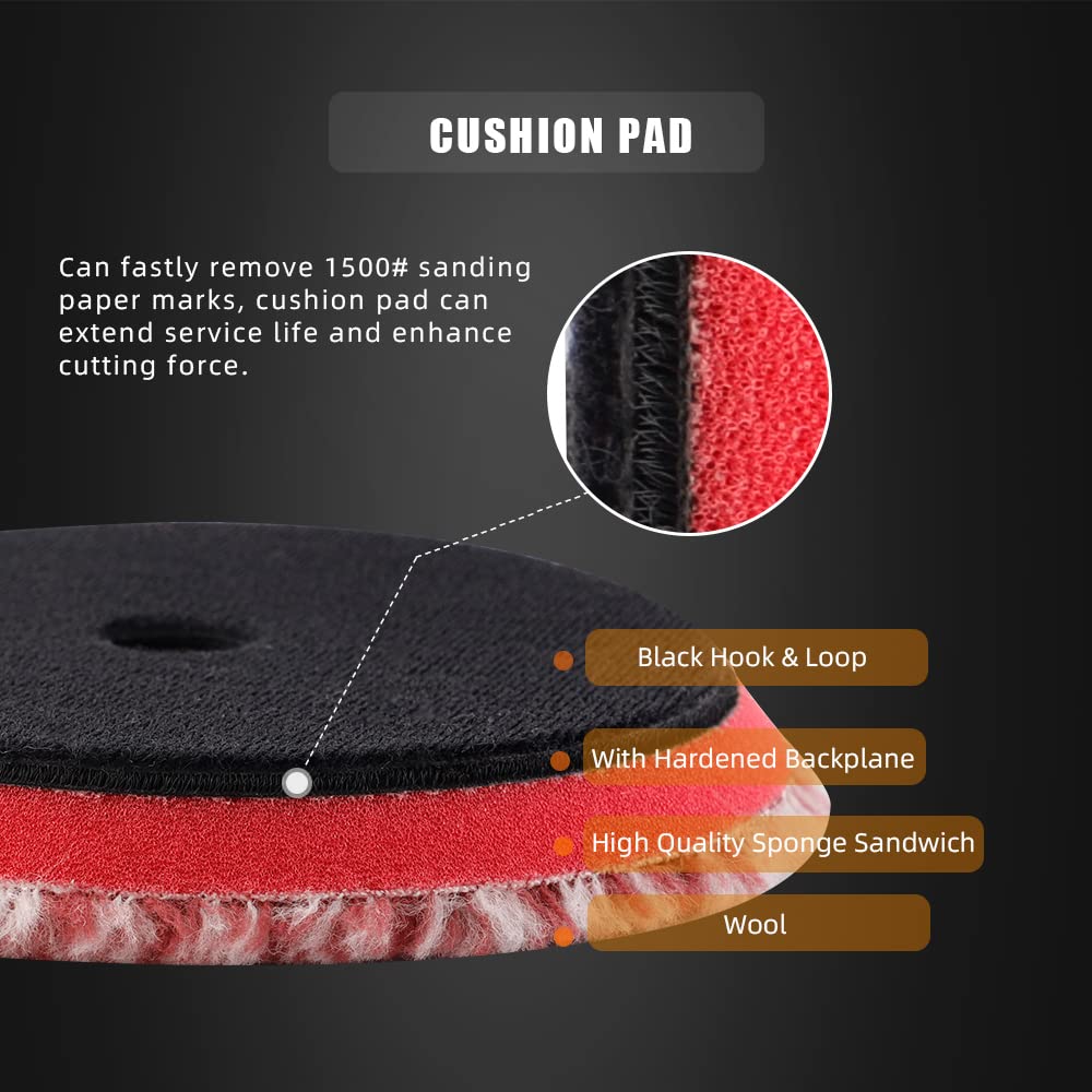 SPTA Wool Polishing Pads, 2Pcs 6 Inch (150mm) Wool Cutting Pad, Short Hair Wool Buffing and Polishing Pad Set, Wool Buffing Wheel for Heavy Cut for 6 Inch Car Polisher Polishing, Buffing and Cutting
