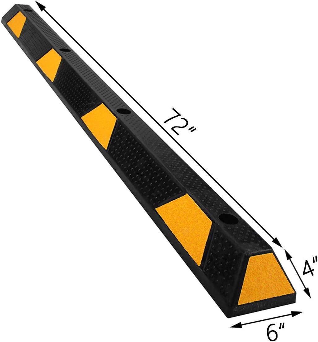 Parking Stopper for Garage 72" Long 1 Pack with 4 Installation Bolts High Reflective Yellow Safety Stripes Wheel Stop Stoppers for Car Truck RV and Trailer Stop Aid 1 Pack