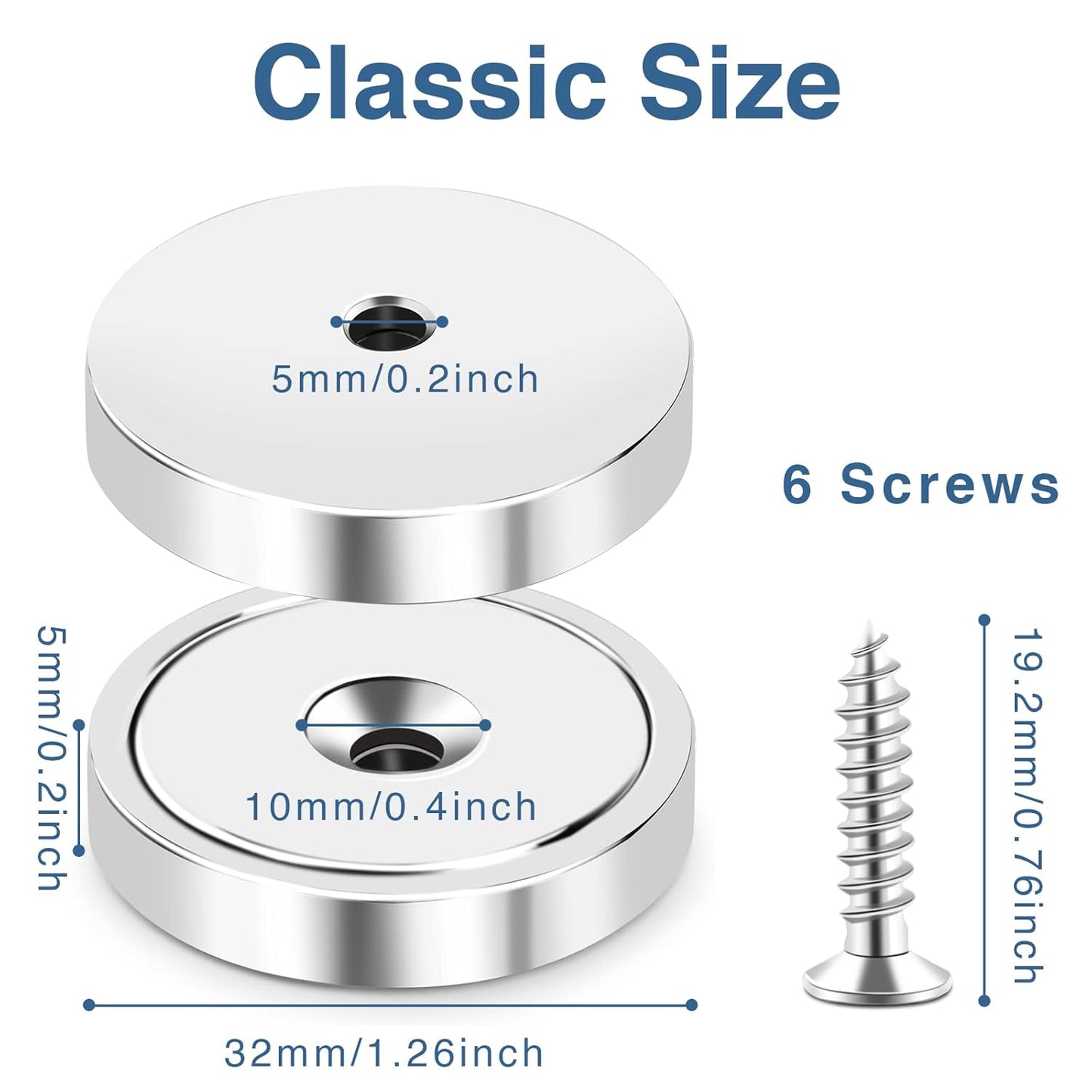 MIKEDE Strong Magnets Heavy Duty, 110LB Neodymium Cup Magnets with Countersunk Hole, Stainless Screw for Wall Mounting, Rare Earth Round Base Disc 1.26" D x 0.2" H - 10 Pack