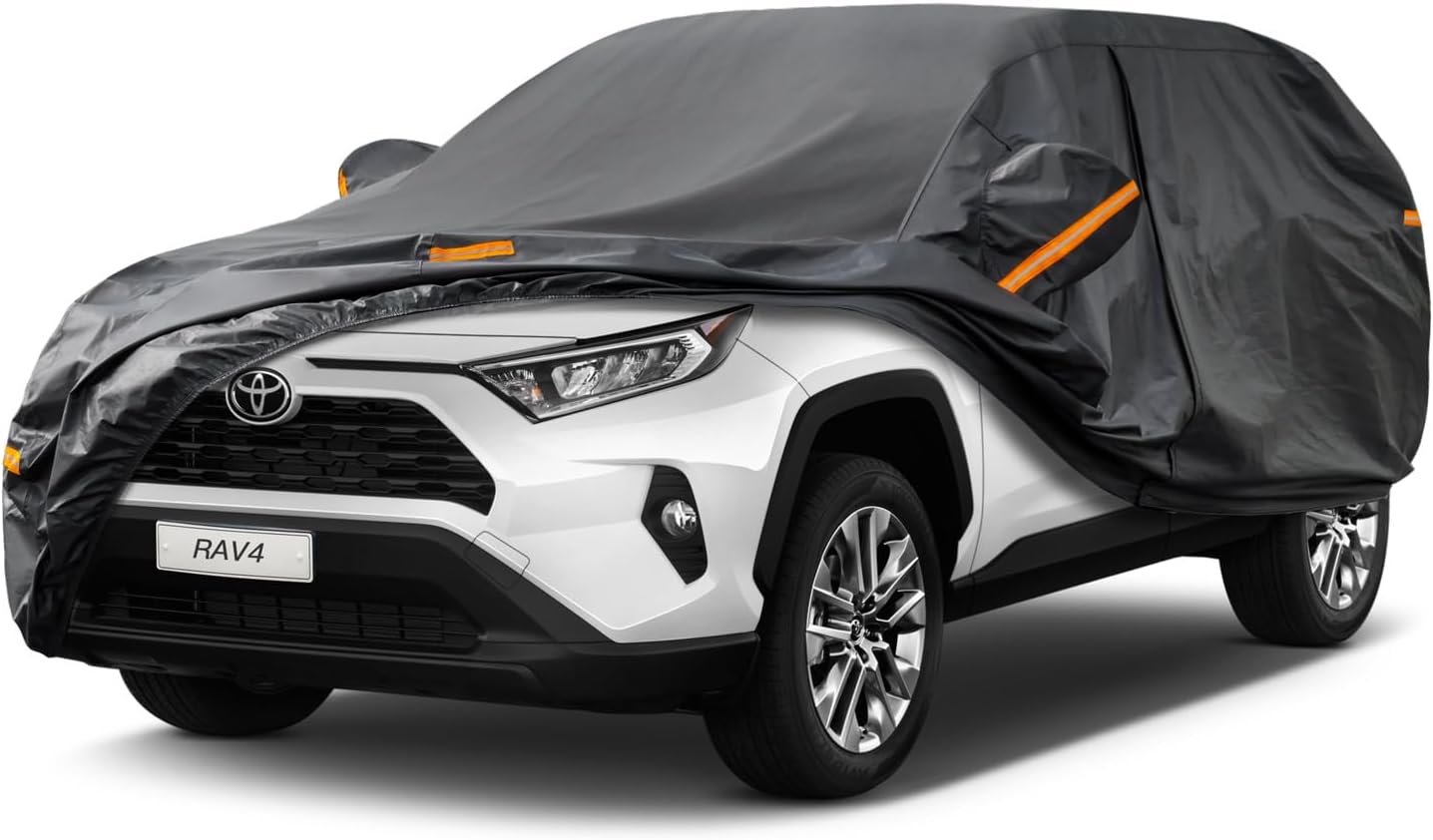Kayme 7 Layers SUV Car Cover Custom Fit for Toyota RAV4 (2006-2025), Waterproof All Weather for Automobiles,Rain Sun UV Protection.Black