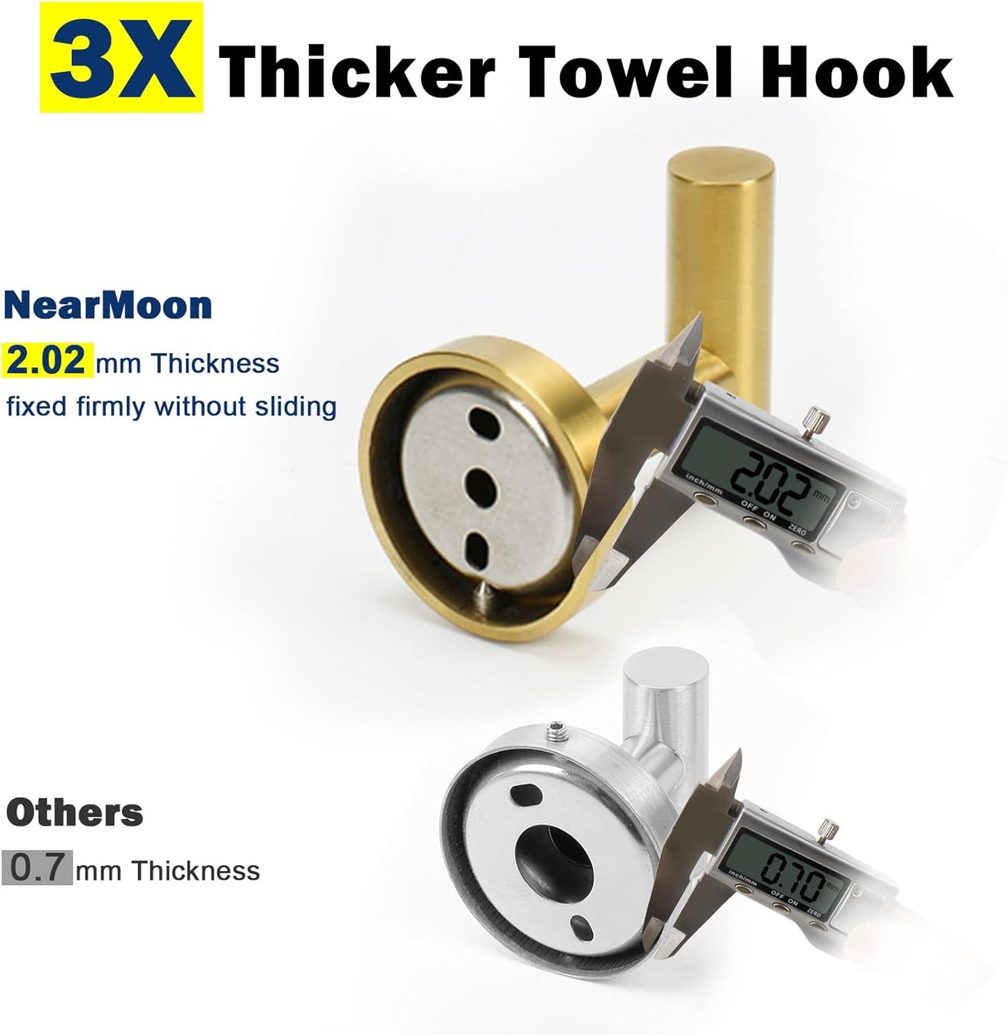 NearMoon Bath Towel Hooks- SUS 304 Stainless Steel Robe Hook Holder, Heavy Duty Coat Hook for Bathroom Livingroom Hotel Kitchen Garage, Wall Mounted (Brushed Gold, 16 Pack)