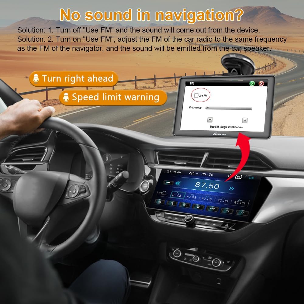 GPS Navigator for Car 7 inch Touch Screen Voice Prompts Turn Direction Speed Limit Warning Free Update Map