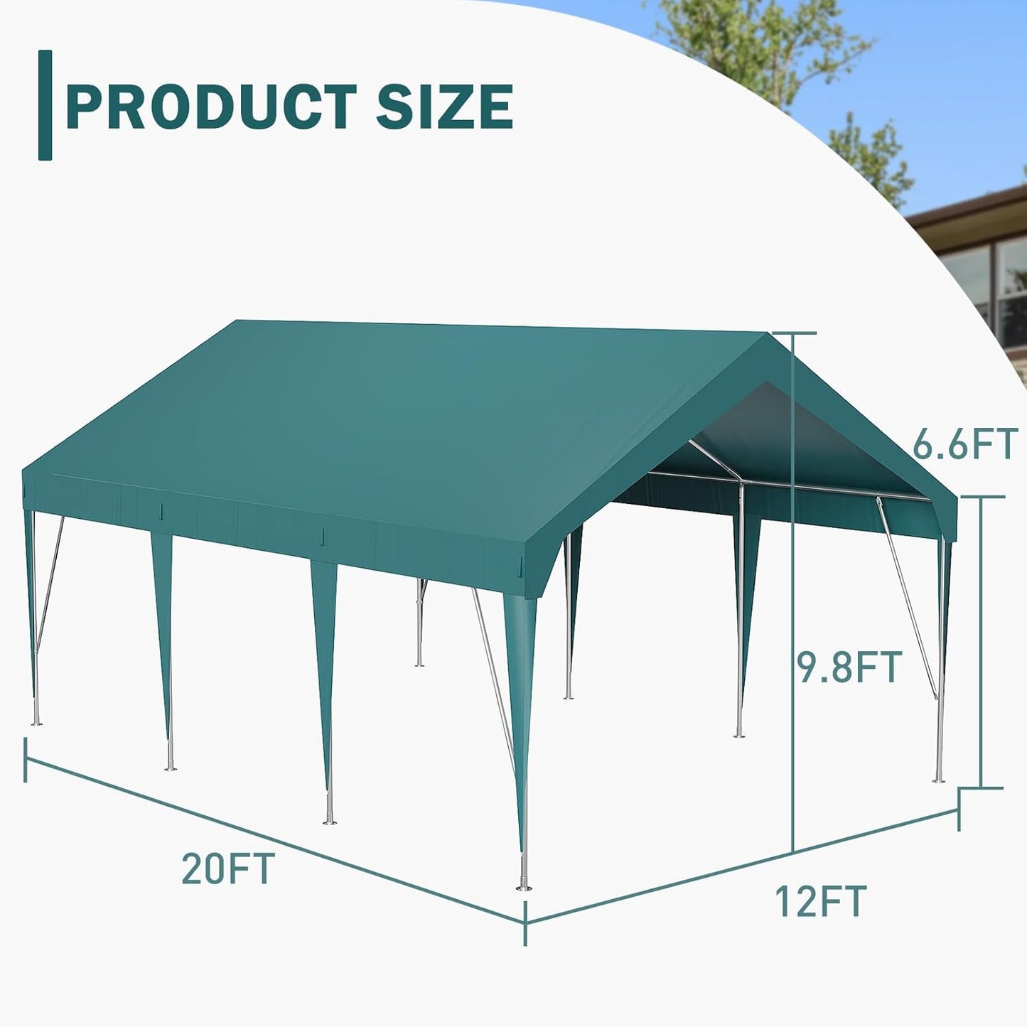 12x20ft Heavy Duty Carport Outdoor Car Canopy UV Resistant Waterproof Party Tent All-Season Portable Garage Gazebo Shelter for Car, Storage Shed (Dark Green)