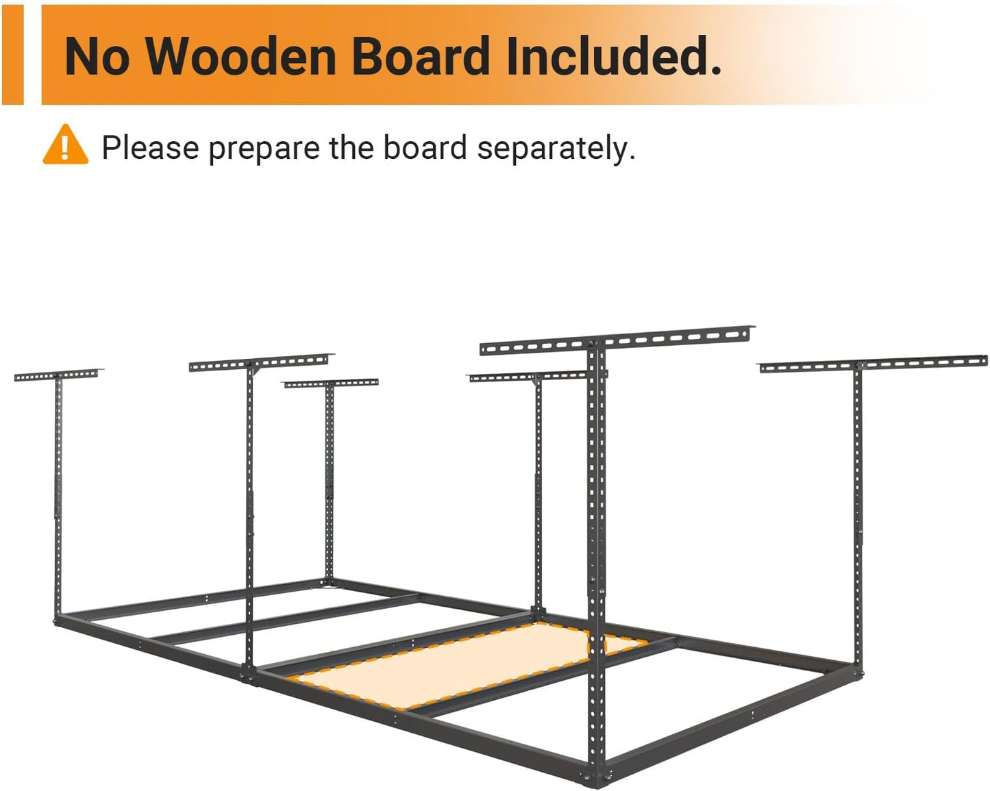 4x8ft Overhead Garage Storage Rack Wooden Decking Not Included, Heavy Duty Metal Rack, Adjustable Ceiling Dropdown, 600lbs Weight Capacity (Black)