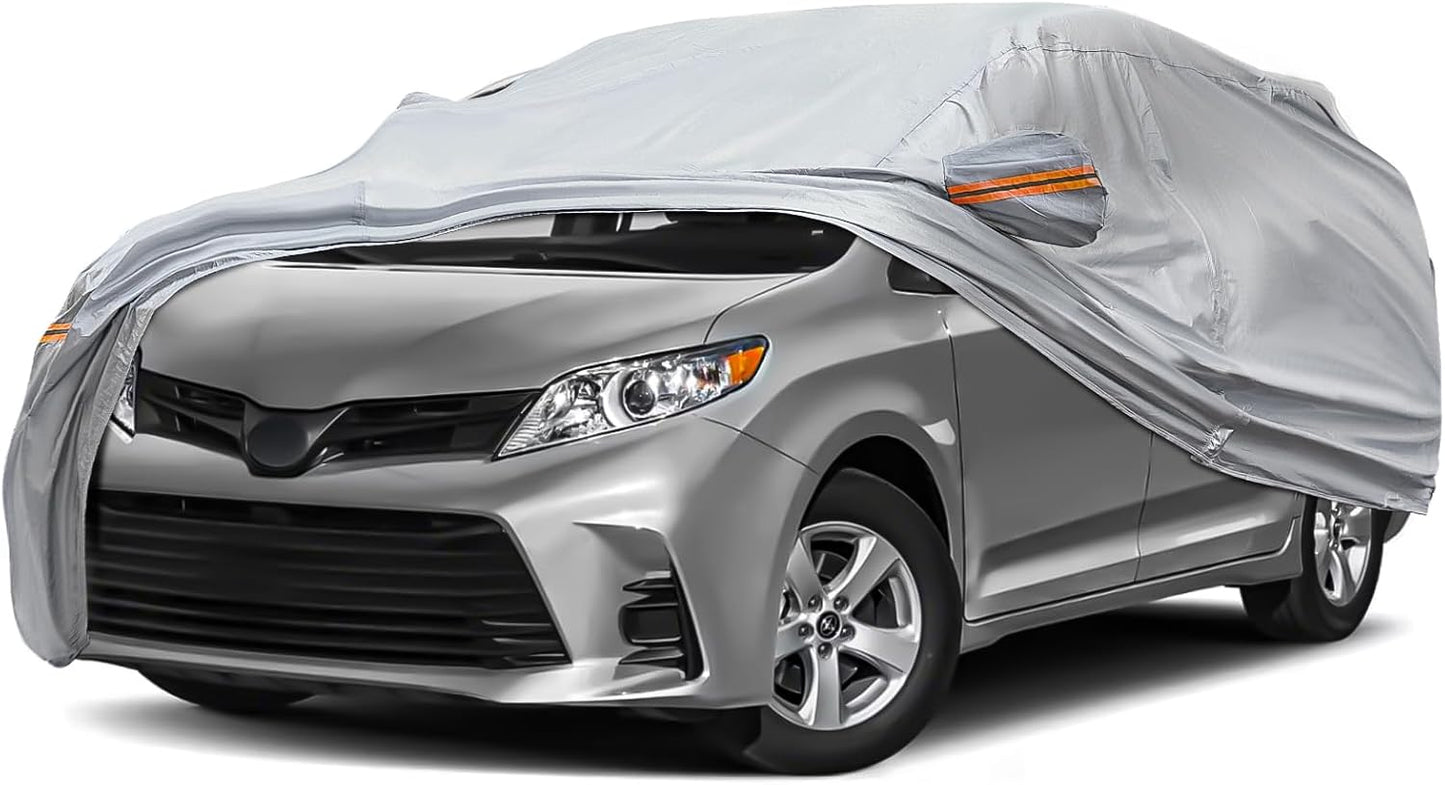 KEYOOG 6-Layer Full Car Cover is All-Weather Waterproof, Universal in All Seasons, Snow Prevention Rainproof, Acid Rainproof, Sunscreen, Ultraviolet-Proof, Fit MPV 199"-210" Orange Reflective Strip