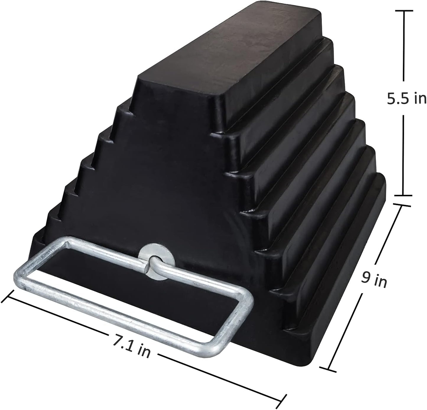 2 Packs Rubber Heavy Duty Wheel Chocks for Travel Trailers with Eye Bolt, Solid Wheel Chock Stopper for Camper, RV, Cars and Truck, Black, 9" Length x 7.1" Width x 5.5" Height