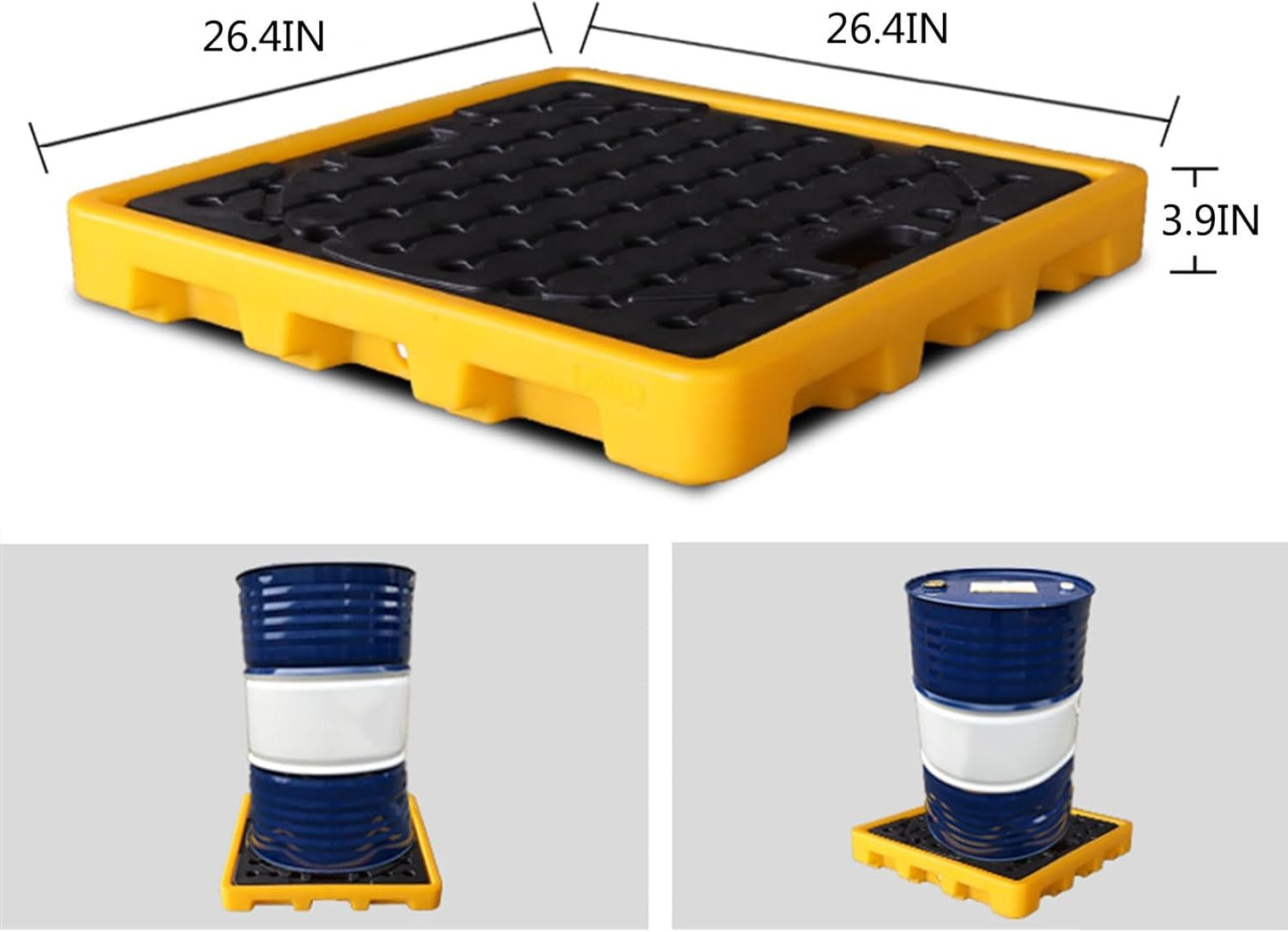 2 Drum Containment Spill Pallet, Polyethylene Low Profile Paint Bucket Tray, Industrial Garage Storage Detachable Shipping Leakproof Platform (Color : Yellow-1 Pack, Size : 26.4"x26.4"x3.9"