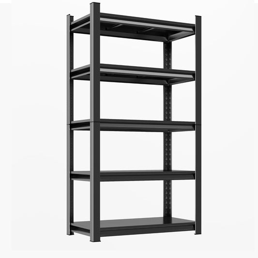 63"H Garage Shelving Heavy Duty Rack, 3000 LBS Extra Large Capacity 5 Tier Adjustable Storage Shelves, Metal Industrial Shelf Units for Garage, Basement and Warehouse, 63"H×31.5"W×13.78"D, Black