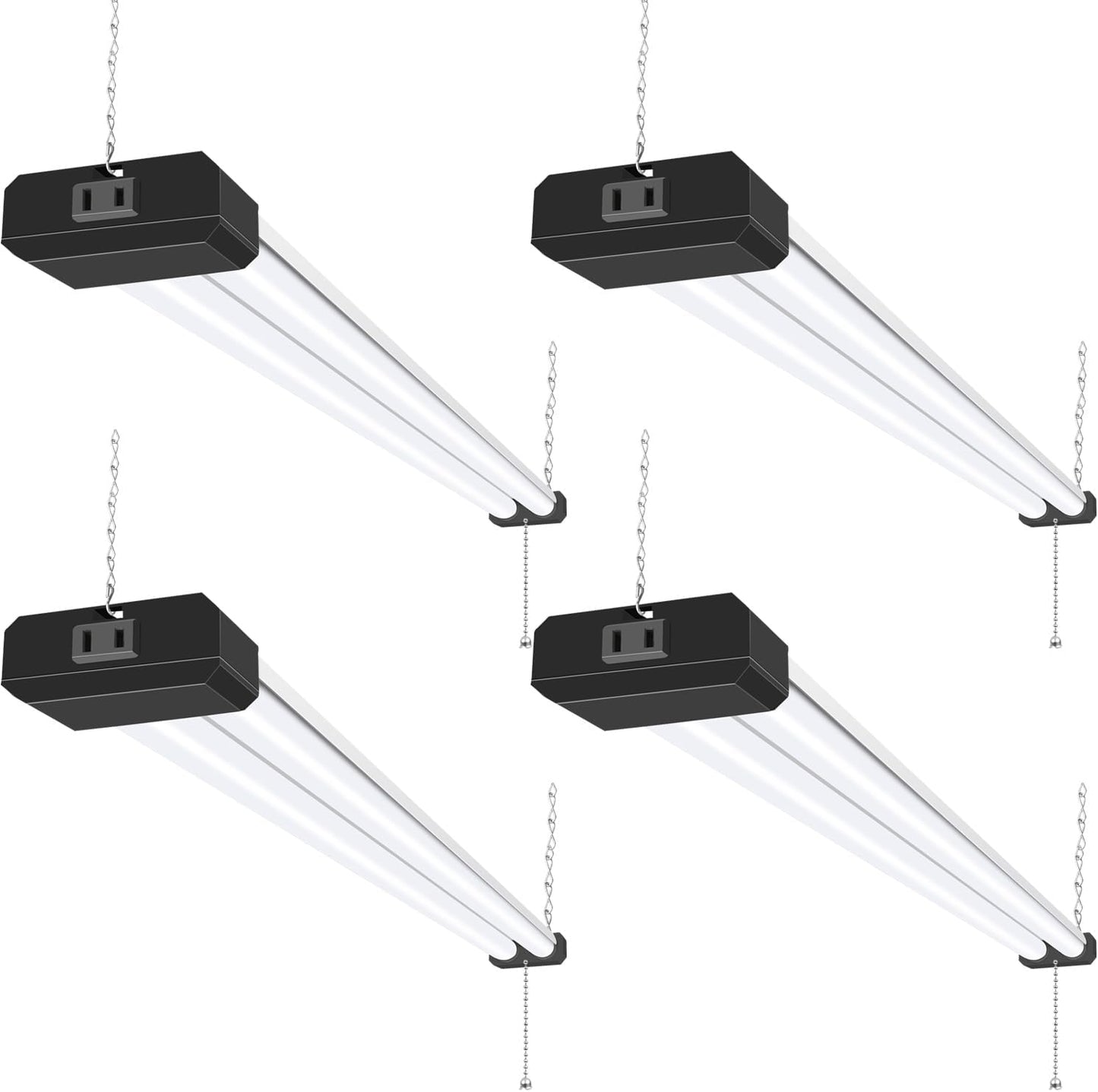 hykolity 4 Pack 4FT LED Shop Light, Linkable Utility Shop Lights, 42W, 5000K Daylight White Shop Light for Garages, Workshops,Hanging or FlushMount, Power Cord with Pull Chain Switch, Balck, ETL