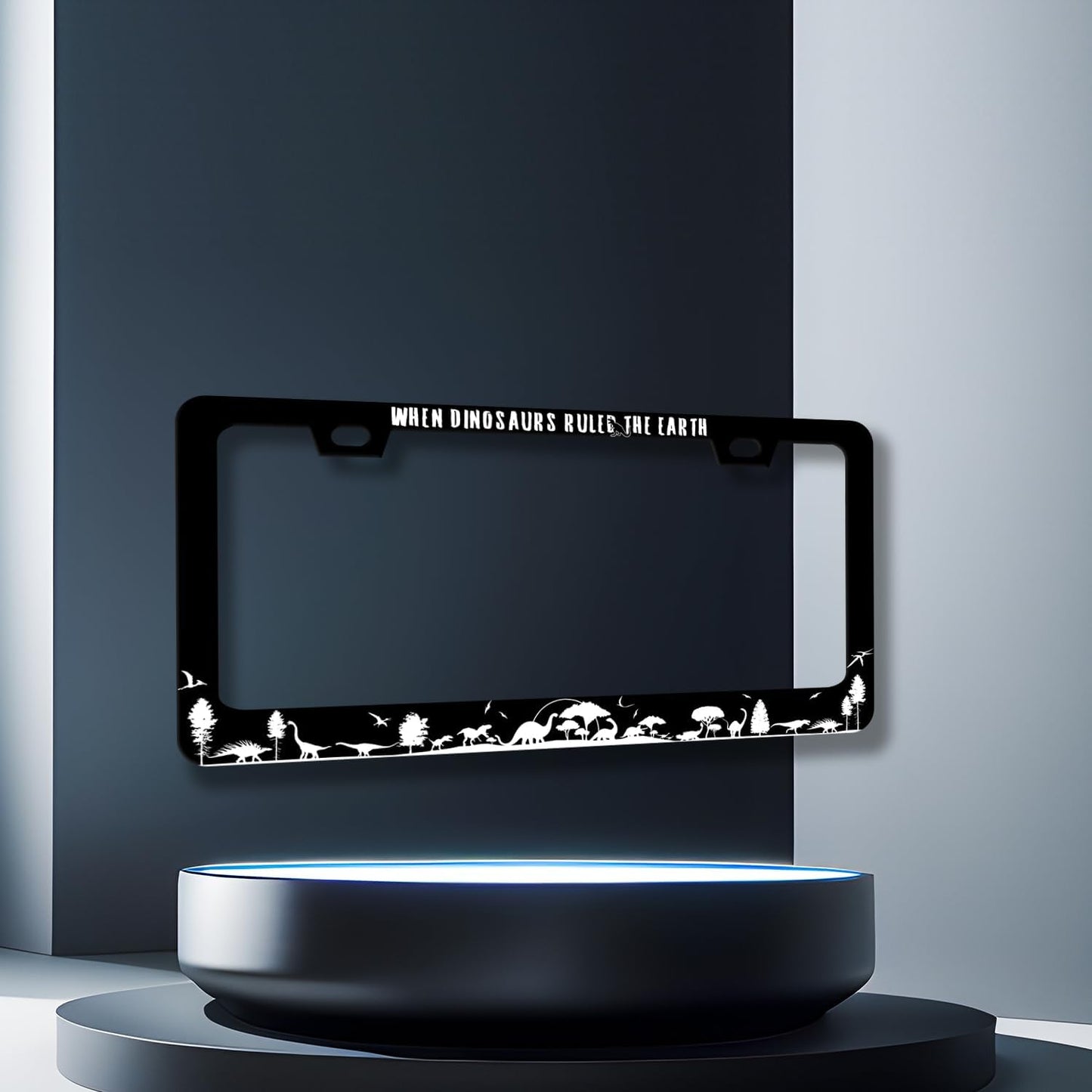 When Dinosaurs Ruled The Earth License Plate Frame Funny License Plate Stainless Steel Black Accessories Cars Decor 12.2 X 6.2 Inch with 2 Holes and Screws Fits Standard Us Ca Vehicles